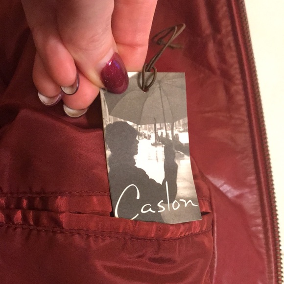 NEW Caslon Red Leather Bomber Style Jacket size Medium Petite - Picture 9 of 9